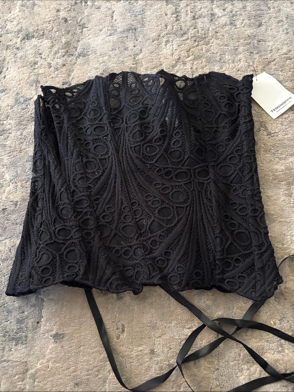 Black Lace Corset-Style Camisole with Ribbon Ties